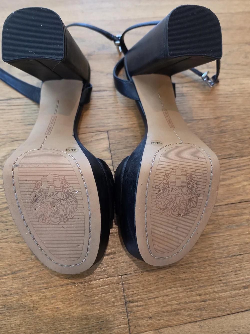 Vince Camuto Black Leather Pendry Platform Sandal Open-Strap Ankle Tie Heels